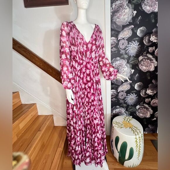 Anthropologie MLMonique Lhuillier Melanie Long-Sleeve V-Neck A-Line / size 6 - Picture 8 of 13